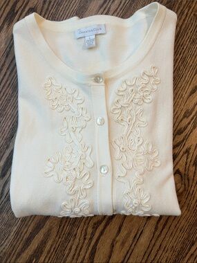 Charter Club Cream Embroidered Button-Front Cardigan